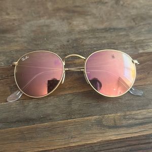 Ray Ban round flat sunglasses - bronze (pinkish) with gold frames